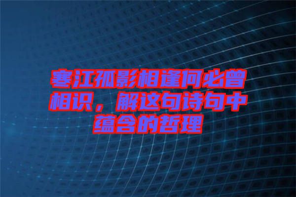 寒江孤影相逢何必曾相識，解這句詩句中蘊含的哲理