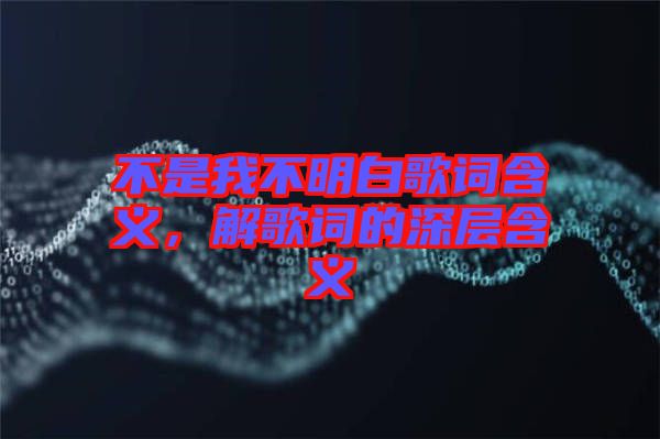 不是我不明白歌詞含義，解歌詞的深層含義