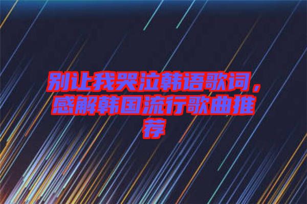 別讓我哭泣韓語歌詞，感解韓國流行歌曲推薦