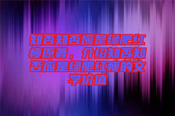 知否知否應是綠肥紅瘦原著，介紹知否知否應是綠肥紅瘦的文學價值