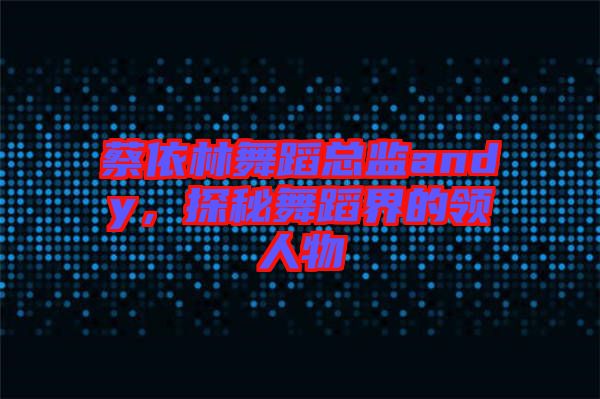 蔡依林舞蹈總監andy，探秘舞蹈界的領人物