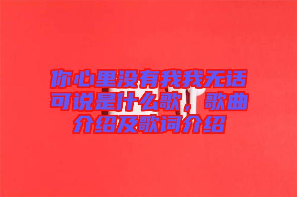 你心里沒有我我無話可說是什么歌，歌曲介紹及歌詞介紹