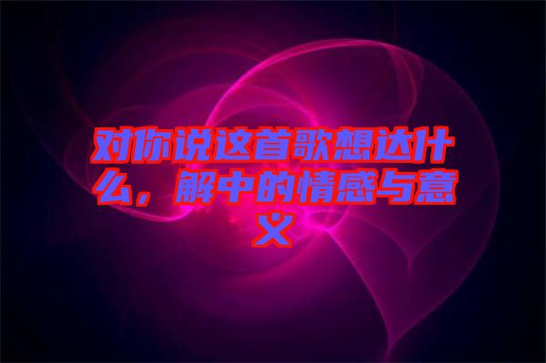 對你說這首歌想達(dá)什么，解中的情感與意義