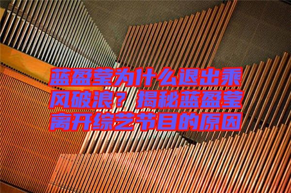 藍盈瑩為什么退出乘風破浪？揭秘藍盈瑩離開綜藝節目的原因