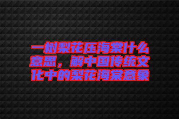 一樹梨花壓海棠什么意思，解中國傳統文化中的梨花海棠意象