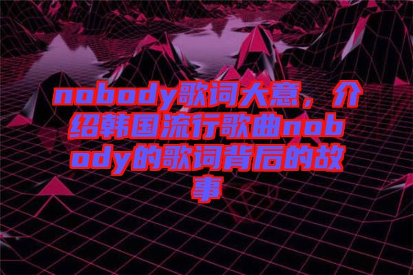 nobody歌詞大意，介紹韓國(guó)流行歌曲nobody的歌詞背后的故事