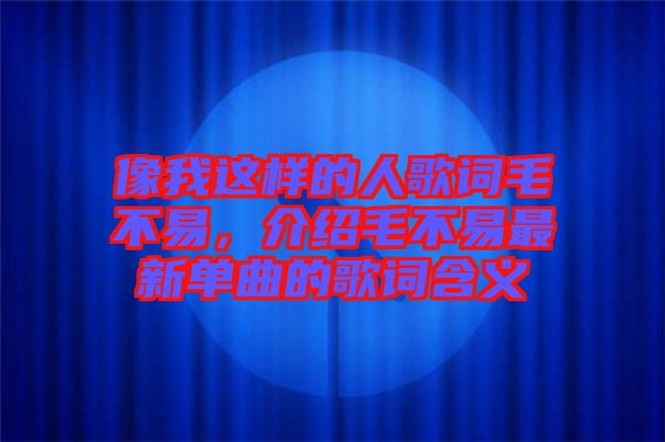 像我這樣的人歌詞毛不易，介紹毛不易最新單曲的歌詞含義