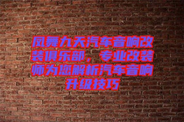 鳳舞九天汽車音響改裝俱樂部，專業改裝師為您解析汽車音響升級技巧